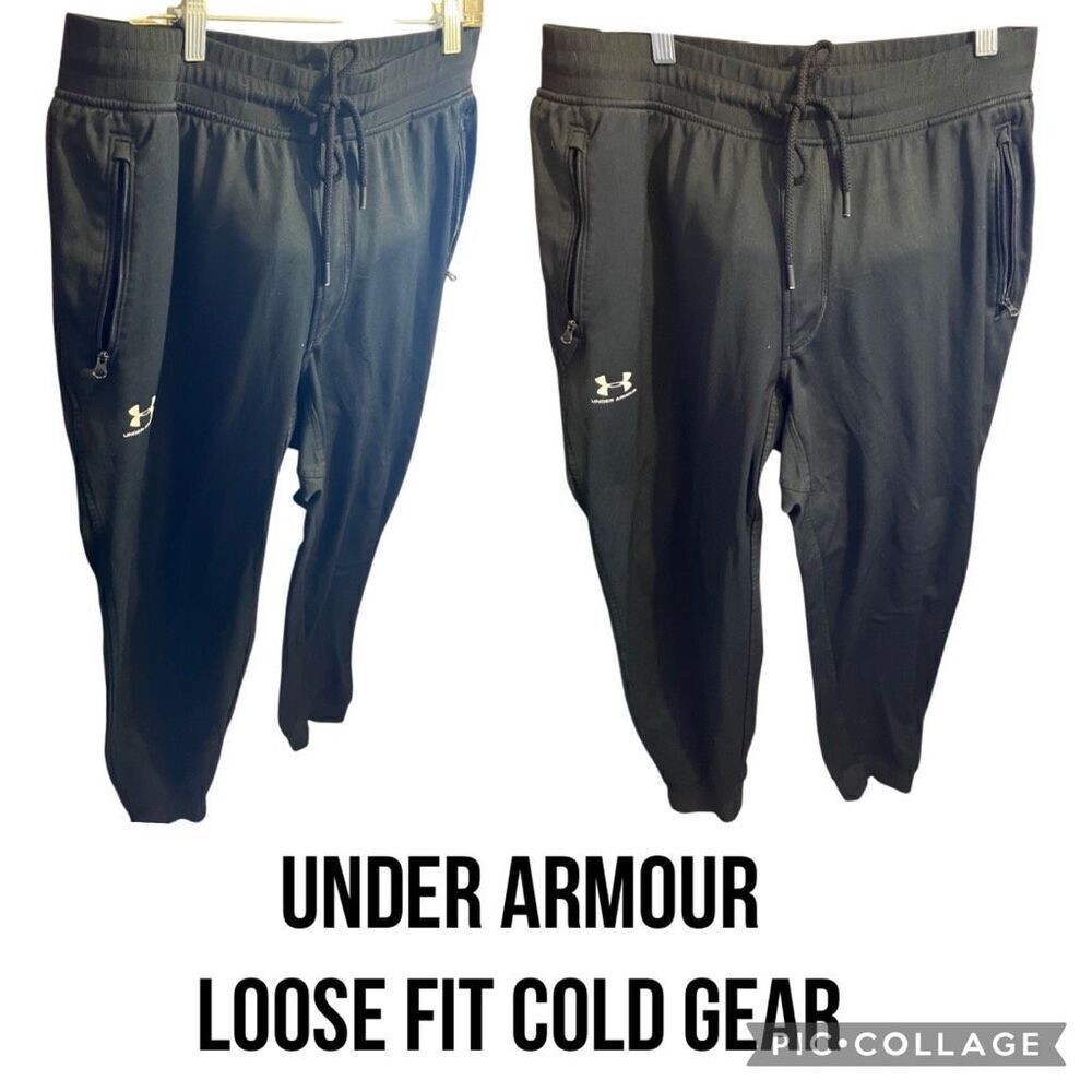 Under Armour Retro Y2K Men’s Black Soccer/Sweatpants Loose Fit Cold Gear w/Side